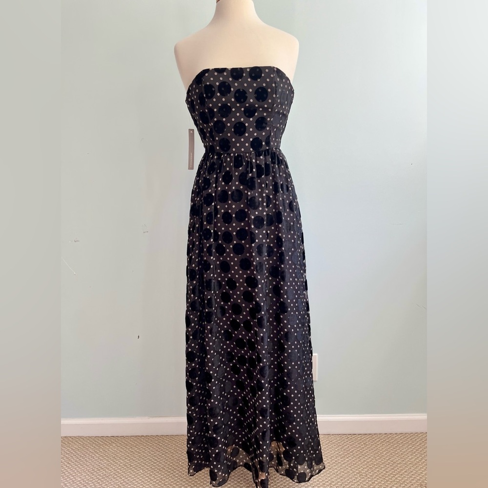 Anthropologie Hutch NWT Velvet Maxi Dress Size 4 Black White Polka Dot Strapless - Picture 7 of 16